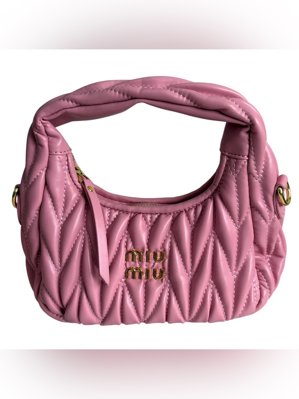Miu Miu Pink Small Quilted Zip Shoulder Bag Gold Hardware Detachable Strap - Picture 2 of 8